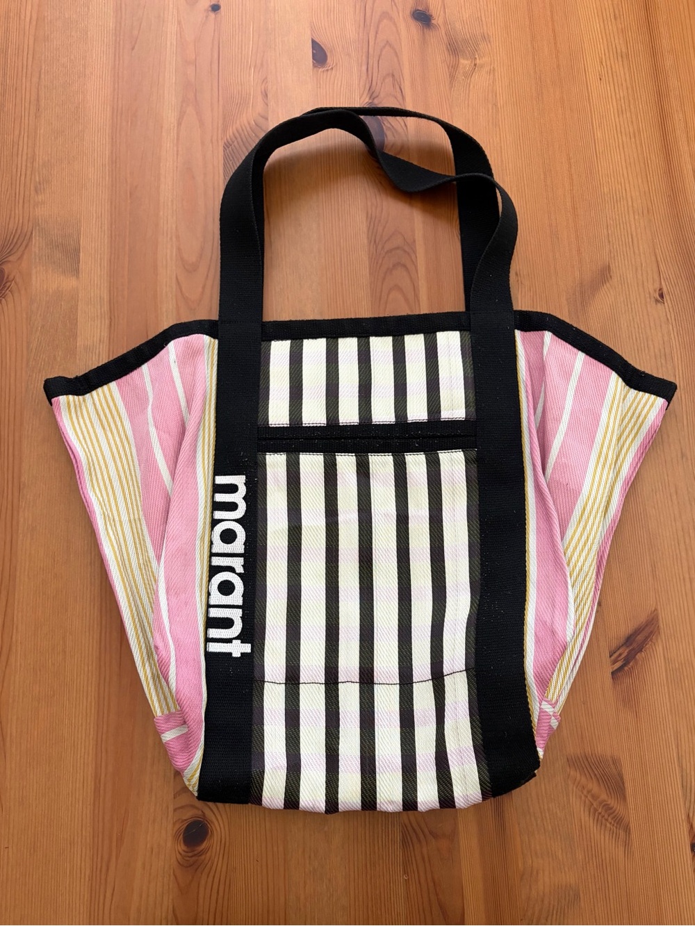 Isabel Marant Pink & Black Striped Nylon Tote Bag